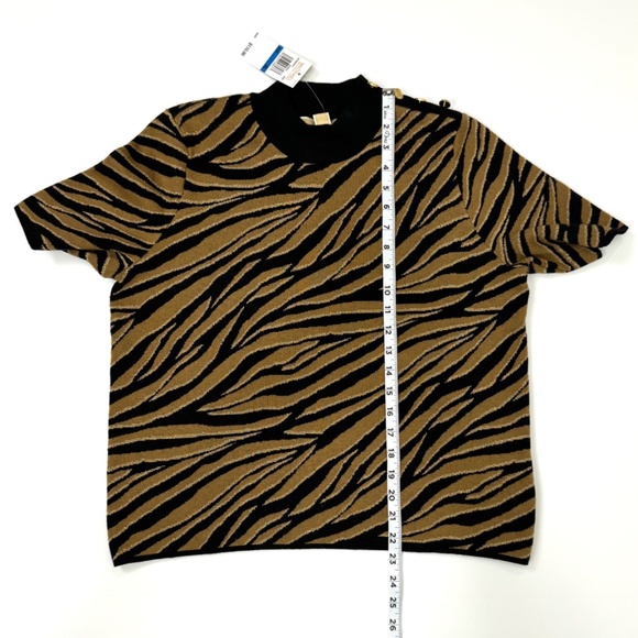 Michael Kors Women's Short Sleeve Sweater - Animal Print with Metallic Detail - Picture 10 of 12